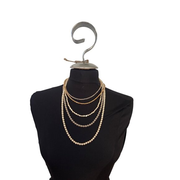 Layered Faux Pearl & Gold Beaded Necklace With Adjustable Clasp - Picture 1 of 10